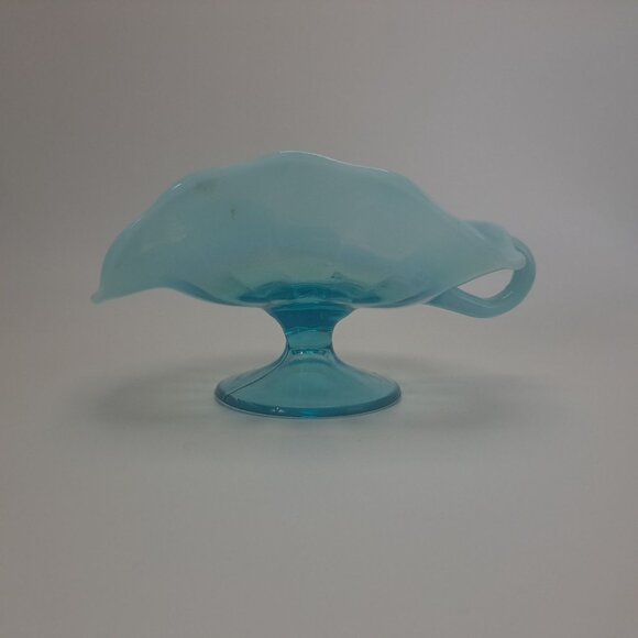 Dugan Blue Opalescent Glass Compote Dish Handle Nappy - Picture 1 of 16